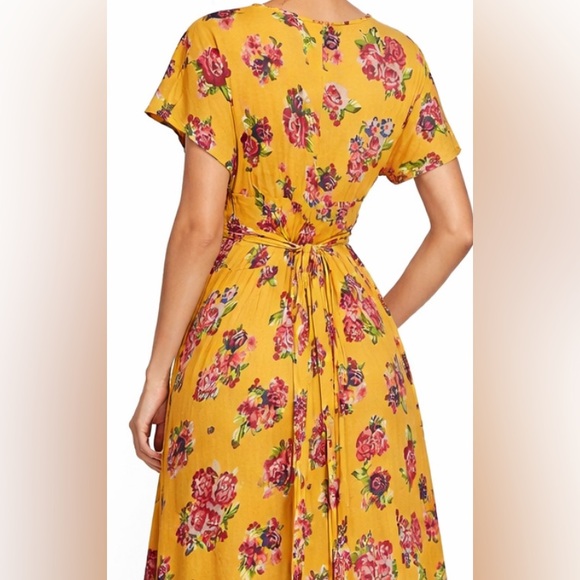 MATILDA JANE Yellow Red Floral Wrap Midi Dress Size XL - Picture 5 of 15